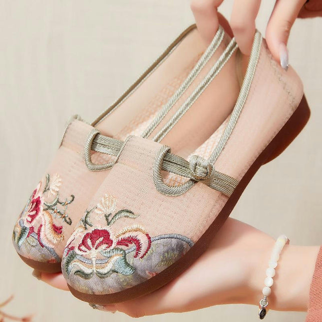 Flat Embroidered Shoes for Women's Chinese Floral Embroidery Slip On Casual Shoes