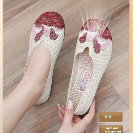 Women's Wide Width Flats Shoes Fashion Casual Comfortable Knitted Slip On Shoes