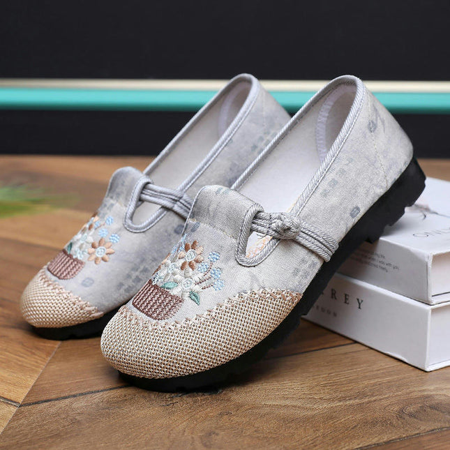 Women's Chinese Embroidery Slip On Shoes Comfortable Ankle Strap Round Toe Shoes Walk Show