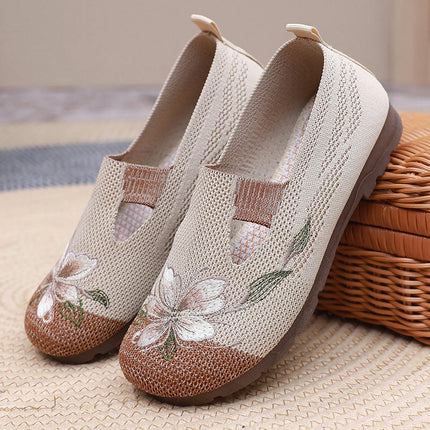 Women Round Toe Slip On Perforated Comfortable Shallow Casual Flat Shoes