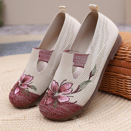 Women Round Toe Slip On Perforated Comfortable Shallow Casual Flat Shoes