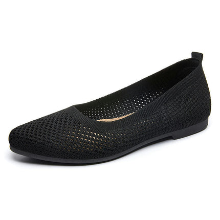 Women's Round Toe Knit Shoes Slip On Ballerina Walking Flats Shoes