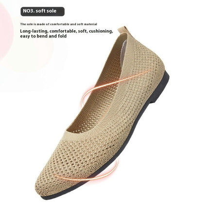 Women's Round Toe Knit Shoes Slip On Ballerina Walking Flats Shoes