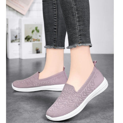 Ladies Fashion Breathable Mesh Slip On Flat Bottomed Casual Shoes