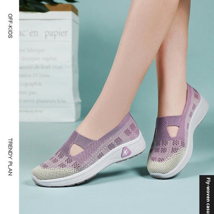 Women's Flying Woven Breathable Non Slip Soft Soled Shoes A Slip On Shoes