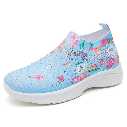 Women's Flower Rhinestone Sock Knitted Comfortable Slip On Sneakers