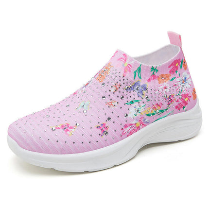 Women's Flower Rhinestone Sock Knitted Comfortable Slip On Sneakers