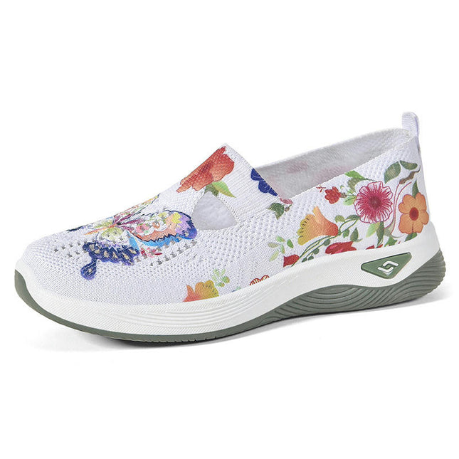 Women's Color Printed Fabric Casual Shoes A Slip On Comfortable Wedge Shoes Women