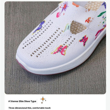 Women's Color Printed Fabric Casual Shoes A Slip On Comfortable Wedge Shoes Women