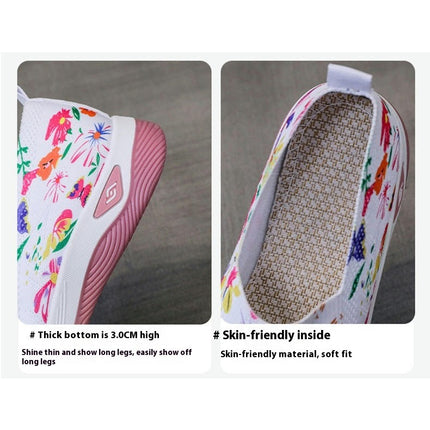 Women's Color Printed Fabric Casual Shoes A Slip On Comfortable Wedge Shoes Women