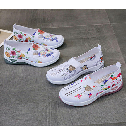 Women's Color Printed Fabric Casual Shoes A Slip On Comfortable Wedge Shoes Women