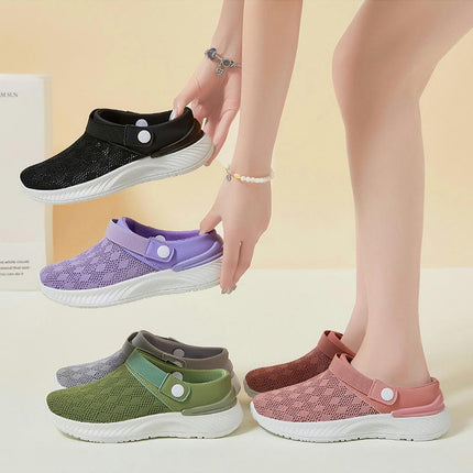 Womens Breathable Mesh Walking Sneakers Open Back Slip On Shoes