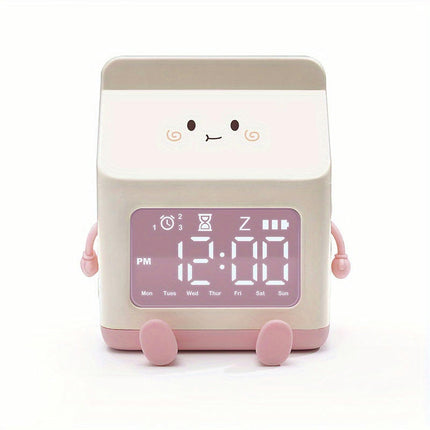 3pcs Milk Carton Shape Electronic Alarm Cloc-USB Rechargeable, Lithium Battery, Timer, Sleep Timer