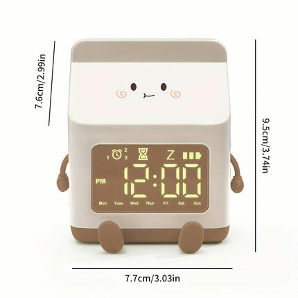 3pcs Milk Carton Shape Electronic Alarm Cloc-USB Rechargeable, Lithium Battery, Timer, Sleep Timer