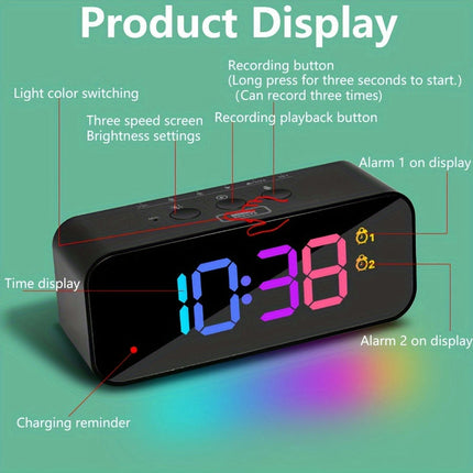 1pc RGB Color Screen Digital Alarm Clock with Dual Alarm, Snooze & Voice Control Alarm, USB Charging