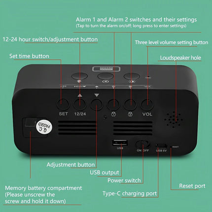 1pc RGB Color Screen Digital Alarm Clock with Dual Alarm, Snooze & Voice Control Alarm, USB Charging