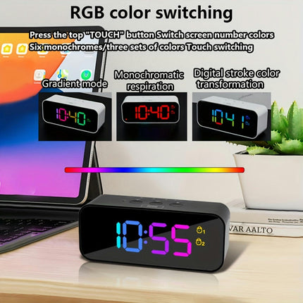 1pc RGB Color Screen Digital Alarm Clock with Dual Alarm, Snooze & Voice Control Alarm, USB Charging