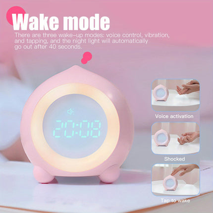 Desk Alarm Clock LED Display Sleep Training Peach Shape Night Lights Clock