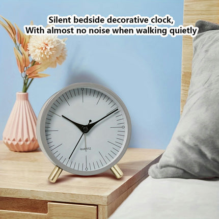 1pc Silent Metal Quartz Alarm Clock Round Clock with Alarm Function, Travel Alarm Clocks