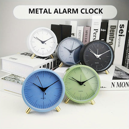 1pc Silent Metal Quartz Alarm Clock Round Clock with Alarm Function, Travel Alarm Clocks