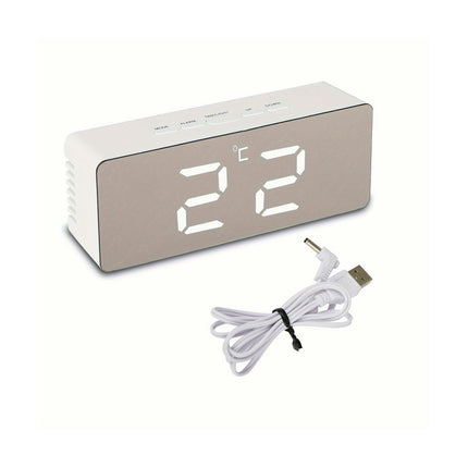 1pc Portable Led Electronic Digital Mirror Alarm Clock, With USb Charging Cable, For Home Room