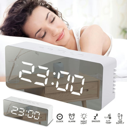 1pc Portable Led Electronic Digital Mirror Alarm Clock, With USb Charging Cable, For Home Room