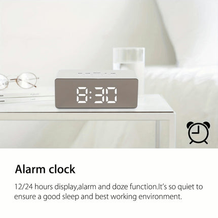 1pc Portable Led Electronic Digital Mirror Alarm Clock, With USb Charging Cable, For Home Room