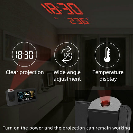 Electronic Projection Clock Weather Forecast Temperature and Humidity Color Screen Digital Alarm Clock