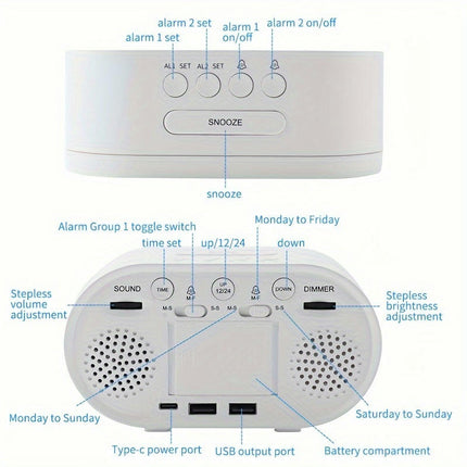 Oval LED Mirror Digital Alarm Clock with Adjustable Brightness and Volume for Bedroom,Office,Travel