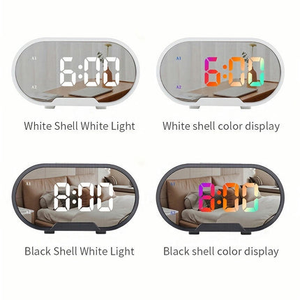 Oval LED Mirror Digital Alarm Clock with Adjustable Brightness and Volume for Bedroom,Office,Travel