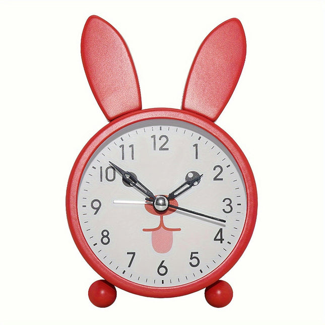 Cute Cartoon Rabbit Metal Quartz Alarm Clock with Backlit Display-Perfect for Home Decor