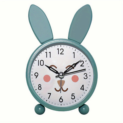 Cute Cartoon Rabbit Metal Quartz Alarm Clock with Backlit Display-Perfect for Home Decor