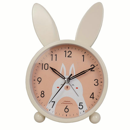 Cute Cartoon Rabbit Metal Quartz Alarm Clock with Backlit Display-Perfect for Home Decor