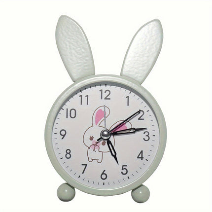 Cute Cartoon Rabbit Metal Quartz Alarm Clock with Backlit Display-Perfect for Home Decor