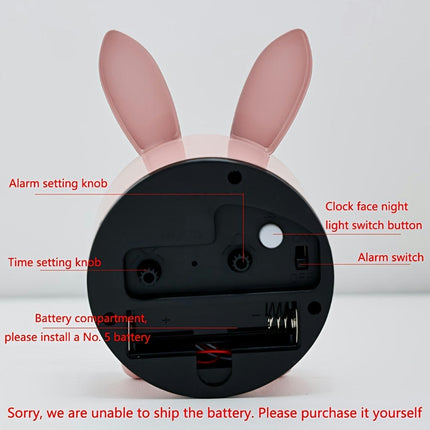 Cute Cartoon Rabbit Metal Quartz Alarm Clock with Backlit Display-Perfect for Home Decor