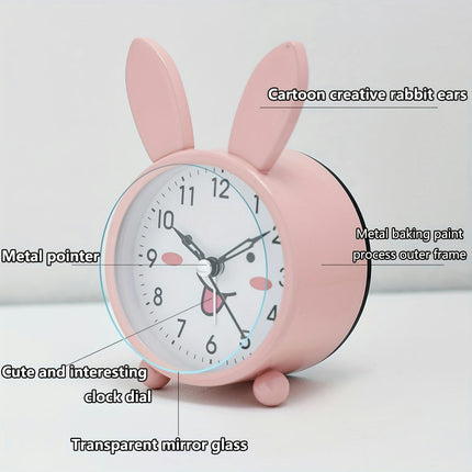 Cute Cartoon Rabbit Metal Quartz Alarm Clock with Backlit Display-Perfect for Home Decor