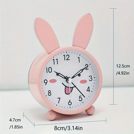 Cute Cartoon Rabbit Metal Quartz Alarm Clock with Backlit Display-Perfect for Home Decor