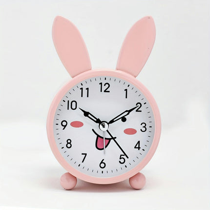 Cute Cartoon Rabbit Metal Quartz Alarm Clock with Backlit Display-Perfect for Home Decor