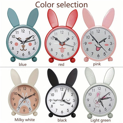 Cute Cartoon Rabbit Metal Quartz Alarm Clock with Backlit Display-Perfect for Home Decor