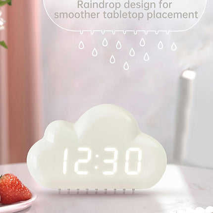 Cloud-Shaped Alarm Clock with LED Display,Voice Control and Temperature Display-Battery & USB Powered