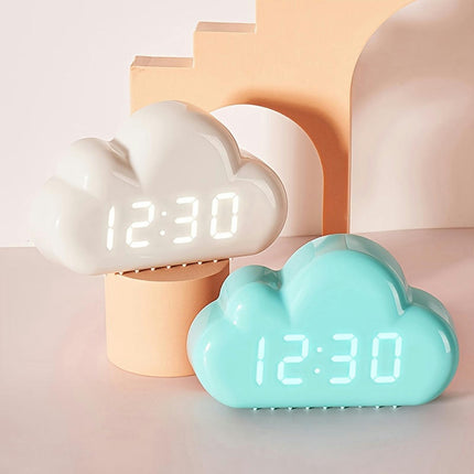 Cloud-Shaped Alarm Clock with LED Display,Voice Control and Temperature Display-Battery & USB Powered