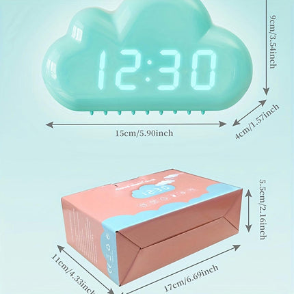 Cloud-Shaped Alarm Clock with LED Display,Voice Control and Temperature Display-Battery & USB Powered