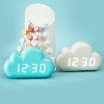 Cloud-Shaped Alarm Clock with LED Display,Voice Control and Temperature Display-Battery & USB Powered