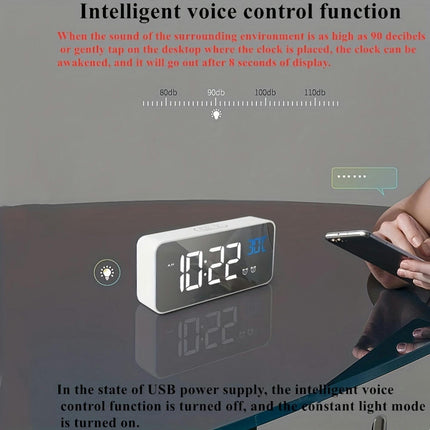 1pc Voice Control Digital Alarm Clock with Temperature Dual Alarm,Night Mode,Music,and LED Display