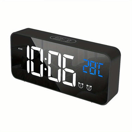 1pc Voice Control Digital Alarm Clock with Temperature Dual Alarm,Night Mode,Music,and LED Display