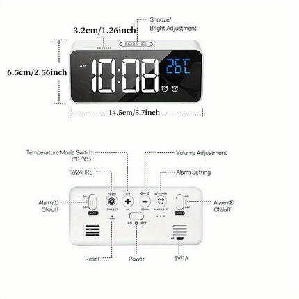 1pc Voice Control Digital Alarm Clock with Temperature Dual Alarm,Night Mode,Music,and LED Display