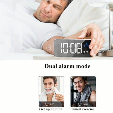 1pc Voice Control Digital Alarm Clock with Temperature Dual Alarm,Night Mode,Music,and LED Display