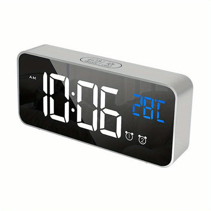 1pc Voice Control Digital Alarm Clock with Temperature Dual Alarm,Night Mode,Music,and LED Display