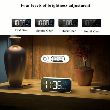 1pc Voice Control Digital Alarm Clock with Temperature Dual Alarm,Night Mode,Music,and LED Display