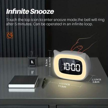 Cute Alarm Clock With Night Light Stepless Dimming, Cute Cat Ear Digital Clock Alarm